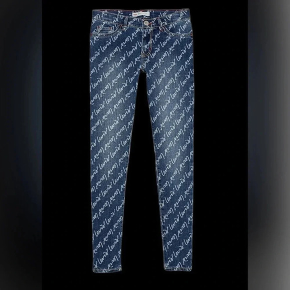 🎉HP🎉 Levi’s Kids monogram Super  Skinny logo wash girls jeans Sz 7 - Picture 1 of 17